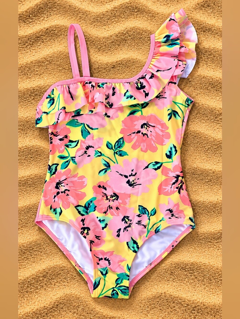 Kanu Surf Girls Size 12 Flower Power Floral Ruffle One Piece Swimsuit NWT